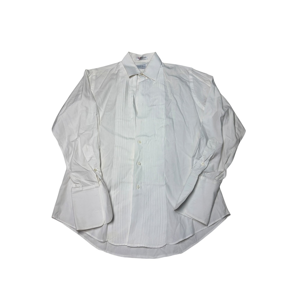 Vintage Saks Fifth Avenue White Pleated Tuxedo Shirt Men 15.5 Cotton French Cuff - Picture 1 of 9